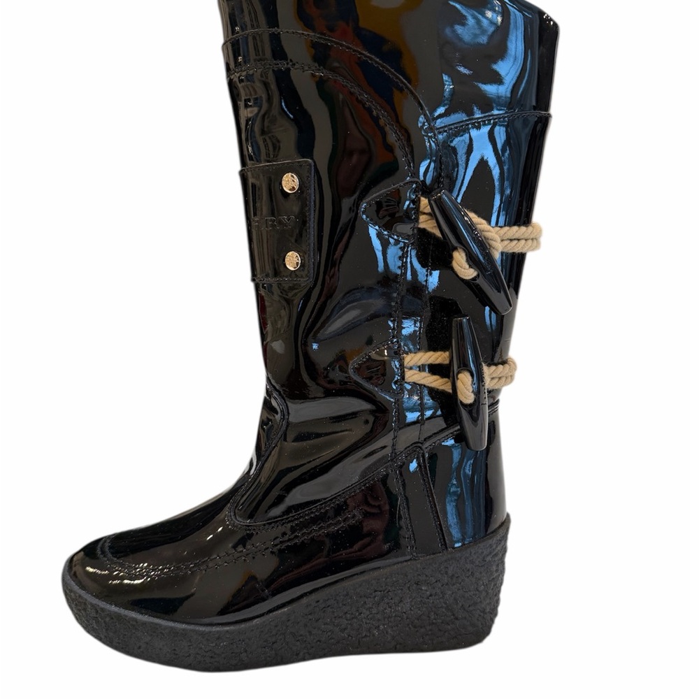 Burberry Black Patent Leather Mid-Calf Boots Platform Wedge Zip Women US 6.5 - Picture 6 of 12